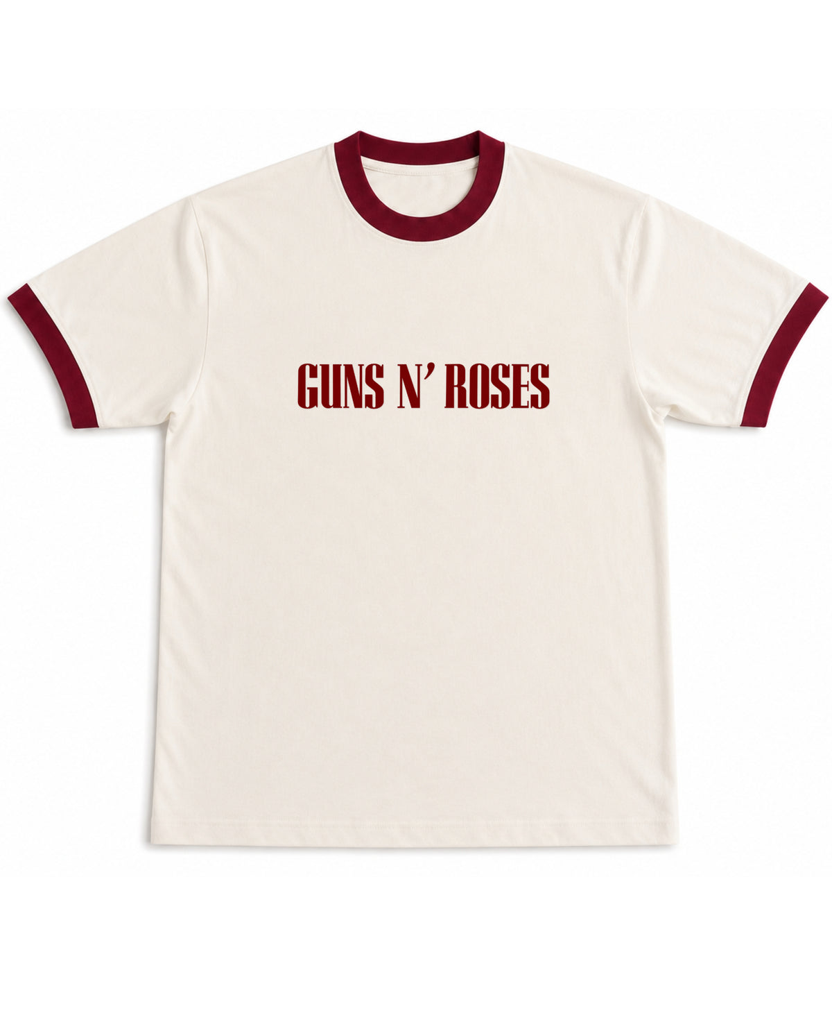 Off White & Maroon Ringer tee Front Design